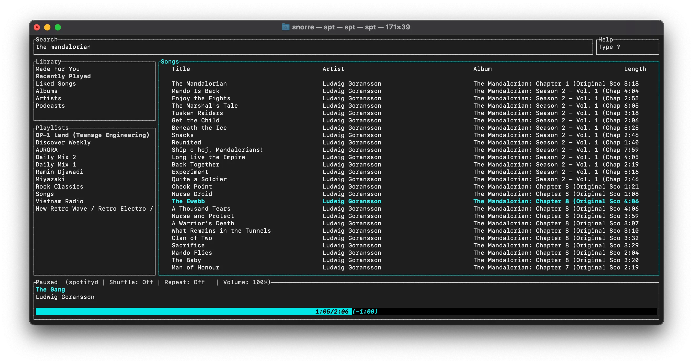 Screenshot of Spotify TUI